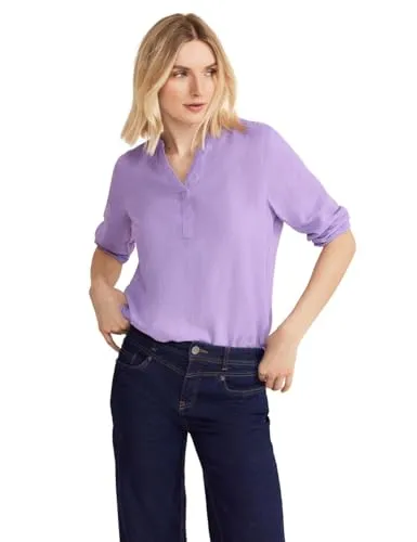 Bluse aus Leinenmischung - Damenblusen mit 3/4 Arm, geschlitztem Rundhals und seitlichen Schlitzen im Saum für einen lässigen, eleganten Look.