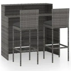 vidaXL 3-tlg. Gartenbar-Set mit Kissen Grau - Gartenmöbel-Set aus wetterbeständigem PE-Rattan, ideal für Garten, Balkon oder Terrasse. Robuster Stahlrahmen und bequeme, abnehmbare Kissen sorgen für Langlebigkeit und Komfort.