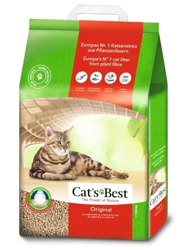 Cat’s Best Original Katzenstreu – 100% pflanzlich, hohe Saugfähigkeit, geruchsneutral, 8,6 kg/20 l