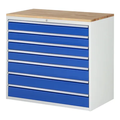 Rau Schubladenschrank Buche-Top mit 7 XXL Schubladen - Hängeregistratur- & Schubladenschrank mit hochwertiger Buche-Massiv-Arbeitsplatte, langlebig und robust. Ideal für höchste Ansprüche in Büro und Werkstatt.