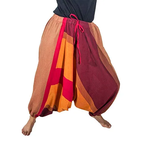 Kunst und Magie Unisex Haremshose OneSize mehrfarbig - Rot/Orange - Bequeme Aladinhose aus 100 % Baumwolle mit dehnbarem Bund und Kordel. Ideal für lässige Outfits und vielseitig kombinierbar. Perfekt für jeden Anlass.