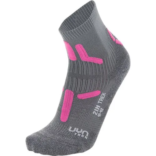 Uyn Woman Trekking 2IN Socks mid grey/pink (J627) 37/38 - Trekking- und Wandersocken für Frauen, mit innovativem zweilagigem Design für optimalen Komfort und Blasenschutz bei langen Wanderungen.