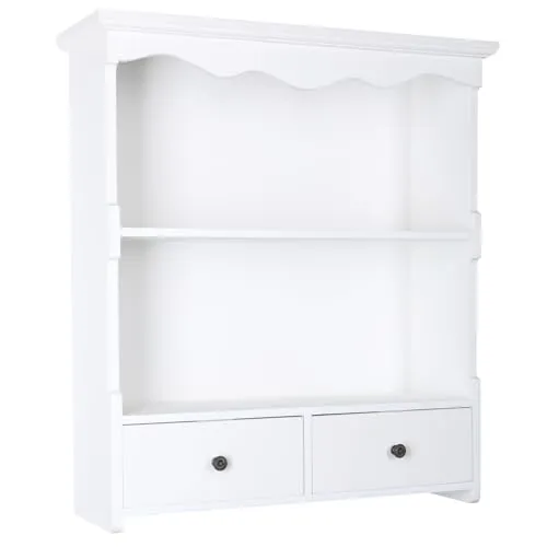 H4L Wandregal Weiß - Vintage Holzregal mit Schubladen - Schweberegal im Landhausstil mit zwei praktischen Schubladen, aus massivem Holz gefertigt und bereits montiert für einfache Wandbefestigung.