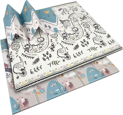 Pädagogische Faltschaummatte 200 x 180 x 1 cm Nukido NK-340 - Sportmatte für Kinder, ideal zum Krabbeln und Spielen - wasserdicht, rutschfest und leicht zu reinigen, fördert die motorischen Fähigkeiten und bietet Komfort auf harten Böden.