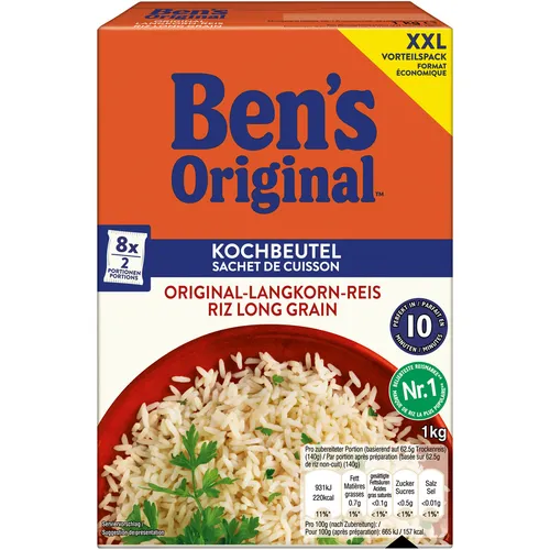 Bens Original Langkorn Reis 10 Minuten praktische Kochbeutel 1000g