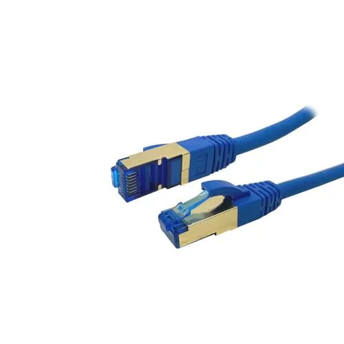 ProfiPatch Cat.6A S/FTP RJ45 mit Cat.7 Rohkabel PiMF halogenfrei LSZH PREMIUM AWG26 RJ45 Schirmblech vergoldet DSL Ethernet TV Netzwerk LAN 10GB blau 3m