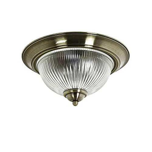 Licht-Erlebnisse Deckenlampe Metall Glas in Messing Antik IP44 Bad Küche Ø31 cm E14 2-flammig runde Jugendstil Deckenleuchte Esszimmer BARMSTEDT