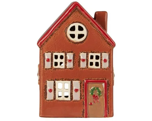 Ib Laursen Lichterhaus Teelichthalter - Nostalgisches Design - Kerzenständer aus Keramik, liebevoll gestaltet für eine gemütliche Atmosphäre. Ideal für die Weihnachtszeit mit tollen Lichteffekten durch viele Fensteröffnungen.