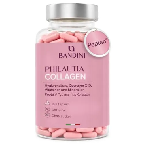 Bandini® Kollagen Typ I Peptan® Hyaluronsäure Komplex 180 Kapseln (60 Tage) | Hochdosiertes Meereskollagen Hydrolysat, mit Coenzym Q10, Biotin, Selen, Zink, Vitamin C, D, E, A, B12, Kupfer, Magnesium