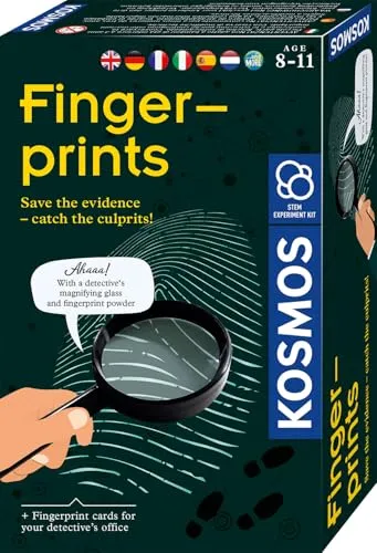 KOSMOS Fingerabdrücke, Detektiv-Experimente, Spurensicherung, Täter überführen, Experimentierset für Kinder ab 8 Jahre, Mitbringexperiment, Geburtstagsgeschenk, (DE, EN, FR, IT, ES, NL), multilingual