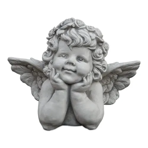 Gartenfigur Engel-Büste mit Flügeln für Grab, 31 cm in grau von gartendekoparadies