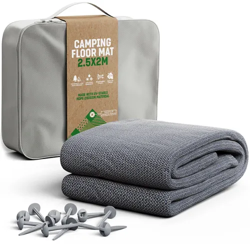 GardenGloss Bodenmatte Vorzeltteppich mit Befestigungsnägeln - Bodenmatte für Vorzelte, 200x250 cm, inklusive 12 Befestigungsnägel und Tragetasche – ideal für Camping und Outdoor-Aktivitäten.