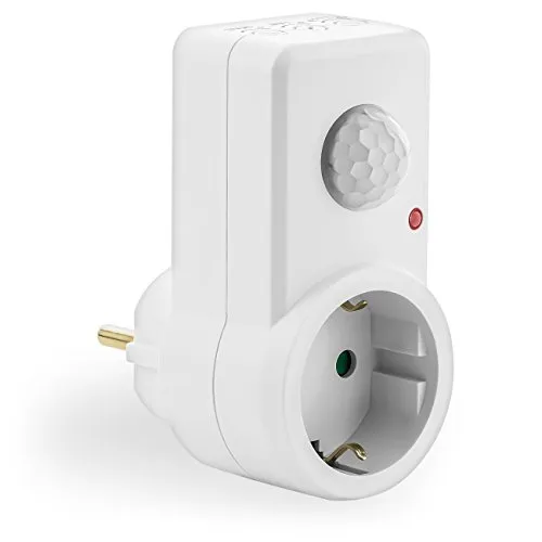 Produktbild deleyCON 1x Infrarot Bewegungsmelder für Steckdosen im Innenbereich Lichtsteuerung 120° Arbeitsfeld 9m Reichweite eingebauter Lichtsensor einstellbare Empfindlichkeit Weiß
