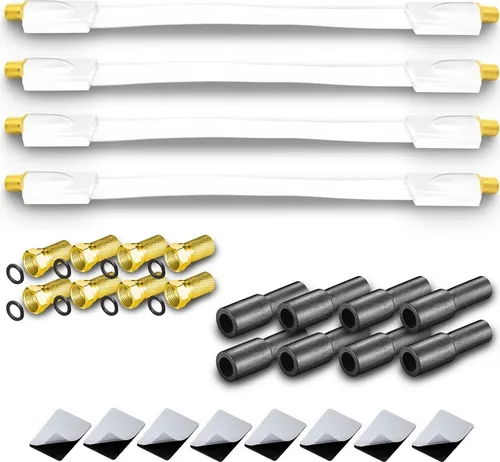 4x ARLI Fensterdurchführung Ultra Slim Weiß – 0,2 mm Flachkabel + 8x F-Stecker + 8x Gummitüllen TV SAT DVB-S2 DVB-T2 für Fenster & Türen