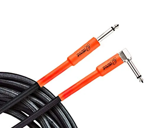 Ortega Guitars Economy Series Cable - Instrumentenkabel - Länge 6 m - Gewinkelt und Gerade - Mantel aus Nylon, Schwarz und Orange (OECI-20)