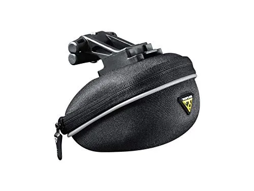 Topeak Satteltasche Pro Pack mit Fixer F25, Schwarz - Fahrradtaschen mit QuickClick-Halterung und reflektierenden Elementen für bessere Sichtbarkeit. Ideal für sicheres Radfahren bei Dunkelheit, Volumen: 0,43 L.