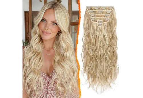 LuxusKollektion Kunsthaar-Extension Clip in Haarverlängerung 50CM Wellig Blond 6PCs Haarteil Synthetisch