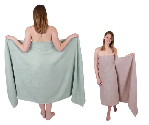 Betz Badetuch 2 Stück XXL Berlin, jade-cappuccino - Badetücher XXL 100 x 200 cm aus 100% Baumwolle, weich und saugfähig, perfekt für Sauna und Strand, waschbar bei 60°C.