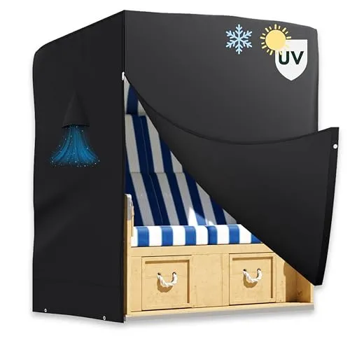 riijk Winterfeste Strandkorb Schutzhülle 600D - Abdeckhaube für Strandkörbe, wasserdicht, UV-beständig und maßgeschneidert für perfekten Schutz gegen Wind, Regen und Schnee.