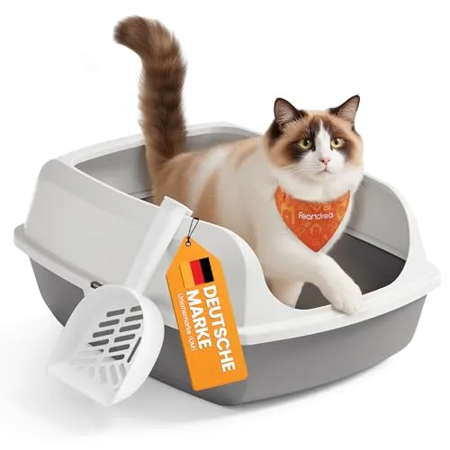 Feandrea Katzenklo XXL mit hohen Seitenwänden, mit Schaufel | Offene Katzentoilette für Kätzchen und große Katzen, wolkenweiß, BOXAL Kollektion PPT010W101
