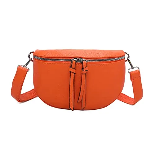 OBC Damen Tasche Gürteltasche Crossbody Hüfttasche Bauchtasche Umhängetasche Cross-Over Bodybag Schultertasche Handytasche Kosmetiktasche Kunst-Leder L313 Orange 24x15x5 cm