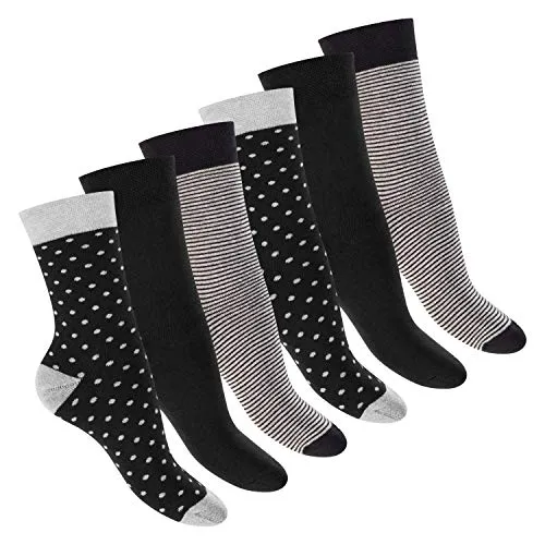 Footstar Damen Wintersocken (6 Paar) Warme Vollfrottee Socken mit Thermo Effekt - Schwarz Mix 39-42