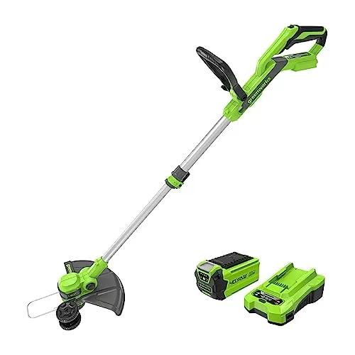 Greenworks 40V Akku Rasentrimmer & Kantenschneider - Rasentrimmer & Motorsensen für kleine bis mittelgroße Gärten, 33cm Schnittbreite, inkl. 40V Akku & Ladegerät, verstellbarer Teleskopstiel für bequemes Arbeiten und vielseitige Nutzung.