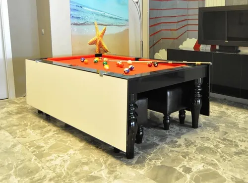 Esstisch Billardtisch 2 in 1 - 7ft Pooltisch aus Holz - Vielseitiger Tisch für Spaß & Freizeit, in elegantem Schwarz. Größe: 7 Fuß, ideal für gesellige Abende und Spiele mit Freunden. Maße: ca. 231,5 x 132,5 cm.