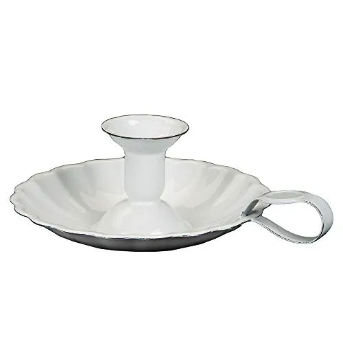 Vintage Kerzenständer Kammerleuchter Kerzenhalter Antik Weiß patiniert m.Henkel