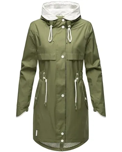 Navahoo Damen Übergangsmantel Xankaa Dusty Olive - Leichter Parka mit Kapuze - Funktionsjacke für Damen, ideal für den Übergang. Wasserabweisendes Obermaterial, figurschmeichelnder Schnitt und anpassbare Taille für perfekten Tragekomfort.