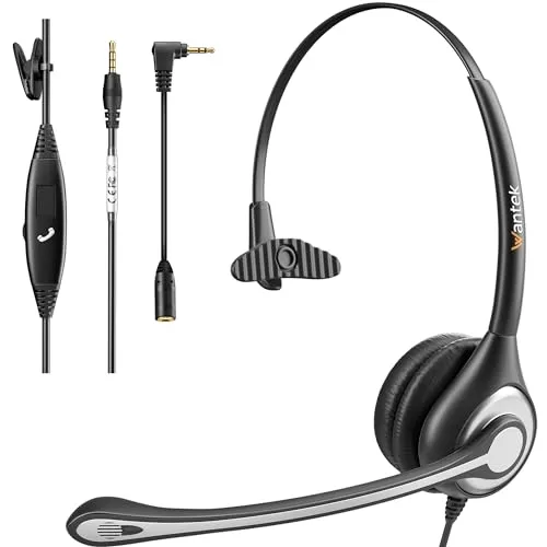 Wantek Headset Handy Mono mit Noise Cancelling Mikrofon, Smartphone Kopfhörer 3,5mm Klinke Für iPhone Huawei HTC LG ZTE BlackBerry Android Mobiltelefon Laptop PC LKW-Fahrer (F600M1)