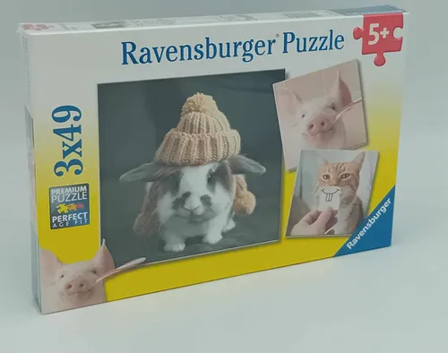 Ravensburger 080281 Puzzle witzige Tierporträts 3x49 Teile OVP Hase Katze NEU