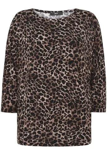 zero Damen Leo-Shirt 3/4 Arm in Beige/Black