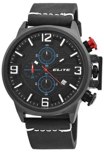 Elite Herren Chronograph EL0006 - Elegante Herrenuhr mit hochwertigem Quarzwerk und 3ATM Wasserdichtigkeit, ideal für jeden Anlass. Das Lederimitationsband sorgt für einen stilvollen Look.