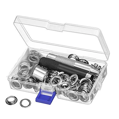 Grommet Werkzeug Kit, Tülle Ösen Scheiben Ösenzange Set und 100 Sets Grommet Ösen mit für Planen Leder Stoff Vorhang Poolabdeckung (10mm)