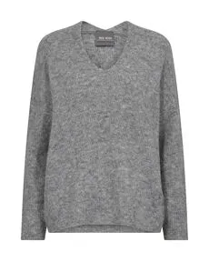 Mos Mosh MMThora V-Neck Knit 919 in Grau Melange - XS - Elegantes Damen T-Shirt mit V-Ausschnitt, aus weichem Material für optimalen Tragekomfort und stilvollen Look.