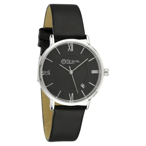 Moderne Damenarmbanduhr mit Lederarmband Datumsanzeige Quarzuhrwerk 33 mm