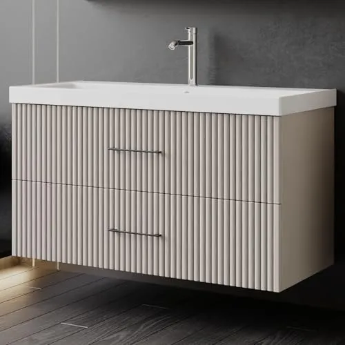 Karen Waschtisch-Set Liana 100, 2-teilig - Elegantes Waschtisch-Set in Pastellfarben mit Unterschrank und Waschbecken, bietet optimalen Stauraum und Softclose-Funktion für mehr Komfort im Badezimmer.