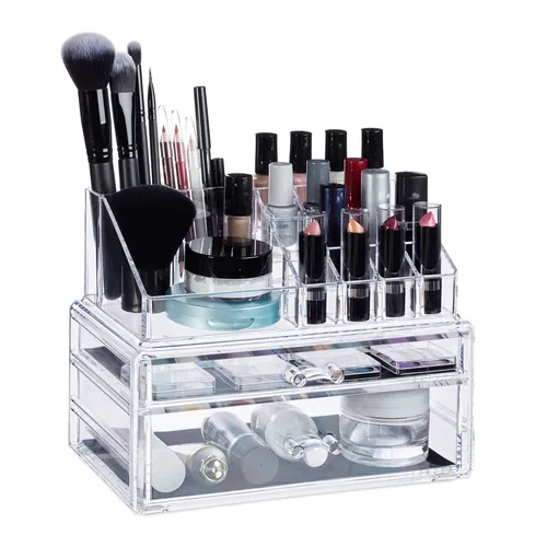 Make-up organizer 2 schubladen Kosmetikständer stapelbar transparent 16 Fächer