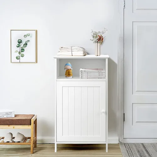 GOPLUS Badschrank Badezimmerschrank mit verstellbaren Brettern, Aufbewahrungsschrank mit Schranktür, Sideboard aus Holz, für Badzimmer 40x30x70cm