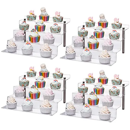 CECOLIC Acryl Display Ständer, 4-Stufen Transparente Riser Regal für Pop Figuren, Cupcakes, Desserts, Nagellack, Gewürze - 30 x 27.5 x 16.5cm (Large - 4 Stück)
