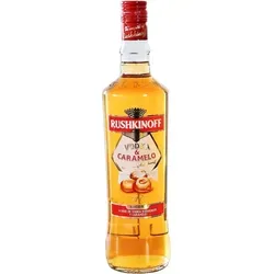 Vodka Rushkinoff Karamel Likör 1000ml - Wodka mit sanftem Karamellgeschmack, ideal auf Eis oder zum Mixen von Cocktails. Hochwertiger Premium Vodka aus Spanien mit 18% Vol.