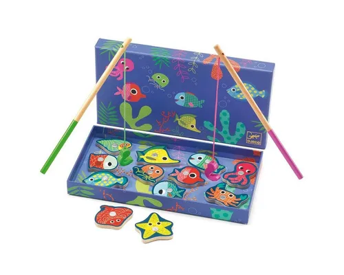 DJECO Spiel DJ01653 Angelspiele: Bunte Fische - Spiele für Kinder: Magnetisches Angelspiel, fördert Geschicklichkeit und Koordination, ideal für 2 Spieler ab 2 Jahren.