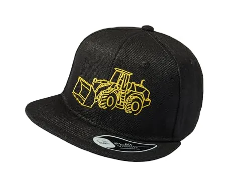 Baddery Kinder Cap - „Radlader (inkl. 8 Baufahrzeuge Sticker)“ - Bagger Kappe für Jungen & Mädchen (One Size - Schwarz)
