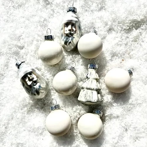 Kleine Baumkugeln aus Glas Ø 2 cm/2,5 cm/3 cm - Christbaumkugeln Baumschmuck Christbaumschmuck Weihnachtsbaumschmuck Weihnachtsbaumkugeln (weiß/Silber, 30 mm - 9er Stange)