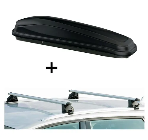 Dachbox JUEASY300 300Ltr Schwarz mit Relingträger für VW Polo Cross - Praktisches Set mit 300L Dachbox und passendem Relingträger für VW Polo Cross 5-Türer ab 2014. Ideal für bis zu 6 Skier oder 2 Snowboards. Maximieren Sie Ihren Stauraum für Reisen!