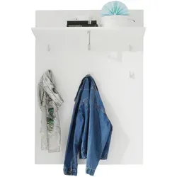 Xora Garderobenpaneel Spice, Weiß - Garderobe mit Hochglanz-Oberfläche, 5 Haken und Kleiderstange für optimalen Stauraum, ideal für einen stilvollen Eingangsbereich.