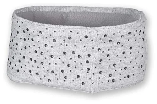styleBREAKER Damen Stirnband mit Strasssteinen und weichem Fleece-Innenfutter, Feinstrick Haarband, warmes Headband 04026003, Farbe:Hellgrau