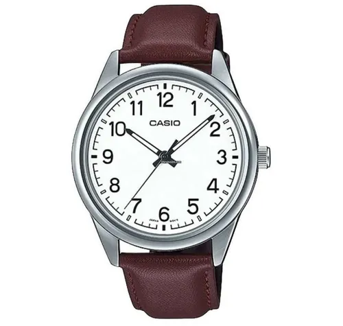 Casio Herrenuhr MTP-V005L-7B4UDF - Armbanduhr mit Quarzwerk und stilvollem Lederarmband, wasserdicht bis 30 m und mit kratzfestem Mineralglas für optimale Sichtbarkeit.
