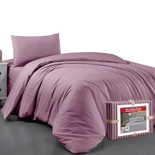 DecoHomeTextil Bettwäsche Set Bettgarnitur mit Reißverschluss Polycotton Streifen Altrosa 1x Bettbezug 135 x 200 cm + 1x Kissenbezug 80 x 80 cm